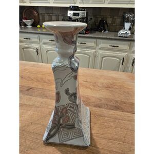 VTG Macau China Hand Painted Chinoiserie Pastels Floral Ceramic Candle Holder